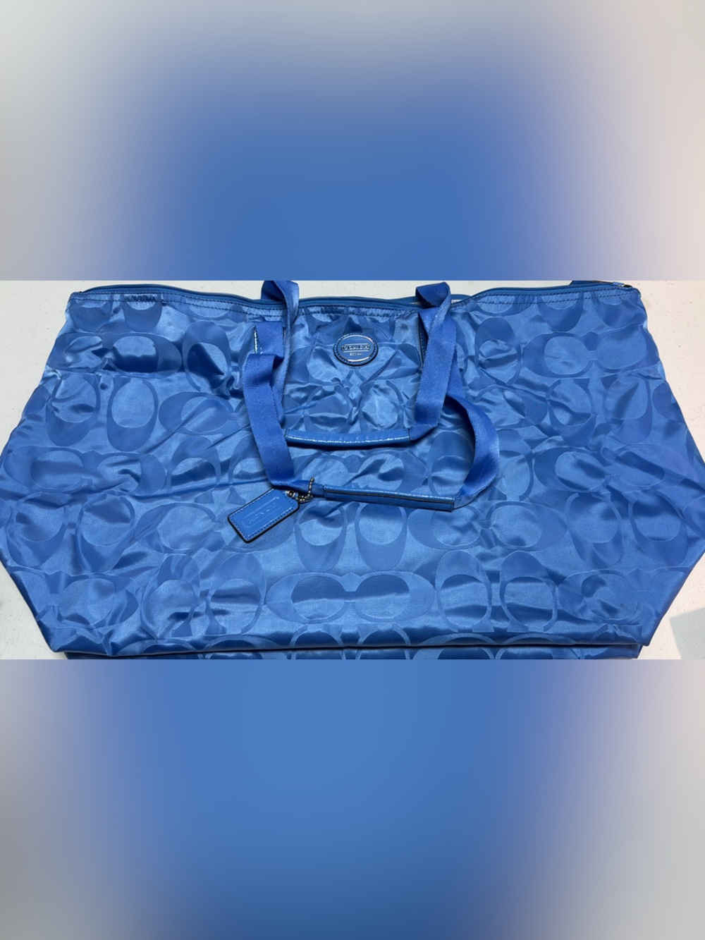 Coach Blue Getaway Signature Weekender Nylon Tote